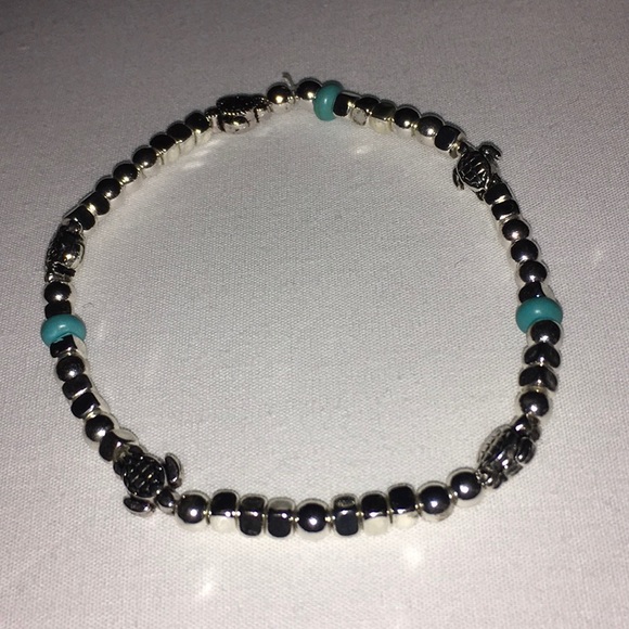 🐢Silver turtle bracelet 🐢w turquoise beads - Picture 2 of 2